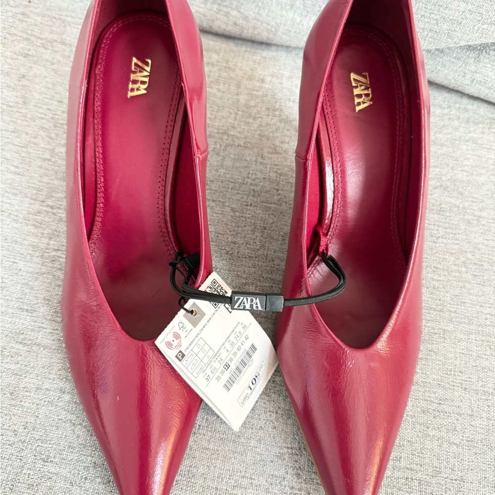 Zara Women's Burgundy Leather Heels